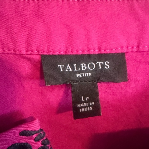 Talbots Fuchsia Blouse with Black Floral Embroidery 3/4 sleeve size petite large - Picture 8 of 12